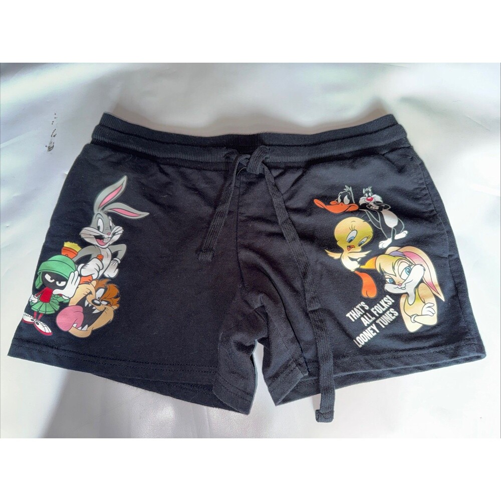Looney Tunes Women’s M (7-9) Black Lounge Shorts Bugs Bunny Tweety Taz Graphic